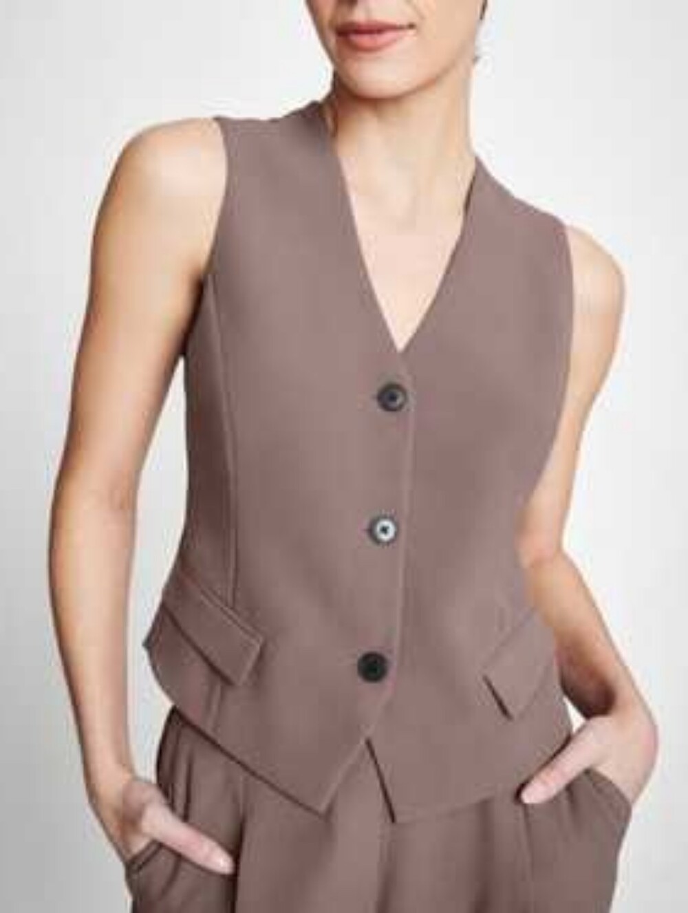 Spanx Carefree Crepe Button Up Vest Smoke Taupe Size Large Careerwear